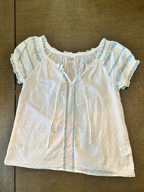 Bila White Blouse with Light Blue Embroidery 100% cotton
